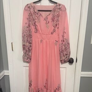 Pink Floral Long Sleeve Dress